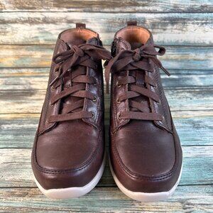 Vionic Shawna Ankle Bootie Womens 6.5 Brown Leather Lace Up Zip Comfort Orthotic